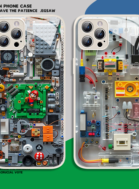 机械马里奥手机壳适用小米15乐高14pro红米k80积木k70电路板note13/k60内部结构12胶囊11高级感k50玻璃17/k40