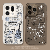 4se软3 涂鸦吉他蝴蝶手机壳适用opporeno15透明14 k12新款 11潮牌13情侣9创意7男女6硅胶5 findx9pro findx8