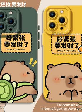 卡皮巴拉手机壳苹果16promax好紧张要发财了iPhone15pro水豚14plus可爱13mini趣味12新款11硅胶8p适用7/17/xr