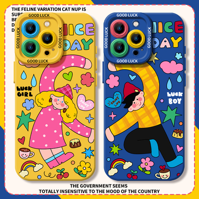 多巴胺比心情侣涂鸦男女手机壳