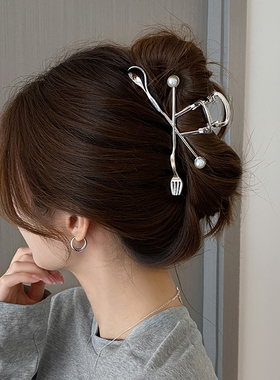 银色叉子勺子金属发夹女时尚个性盘发抓夹高级小众设计感鲨鱼夹子