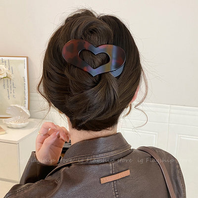 不硌头爱心豹纹发夹女2025新款