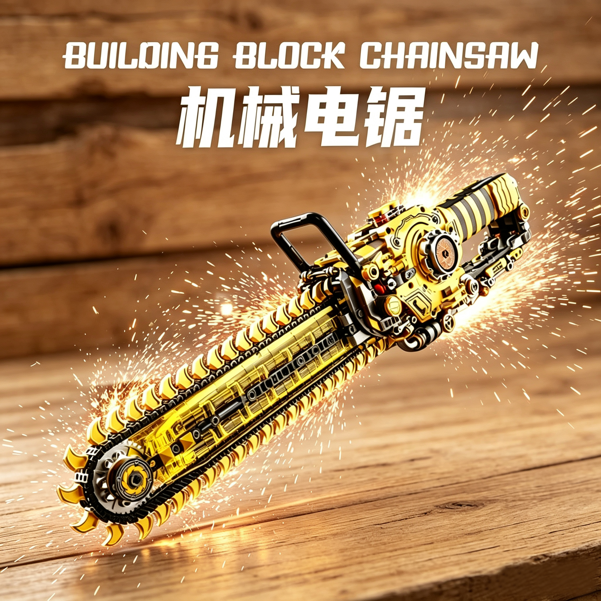 机械电锯锤子积木可发光小颗粒拼装儿童玩具模型摆件送孩子的礼物