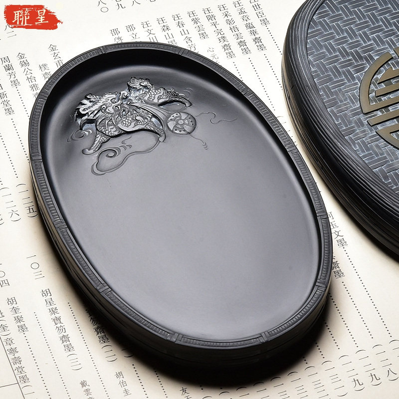 精品名师张子坚正宗歙砚纯手工雕刻作品《麒麟祥瑞》龙尾山老坑黑龙尾原石经典素池砚台文房四宝收藏礼品摆件