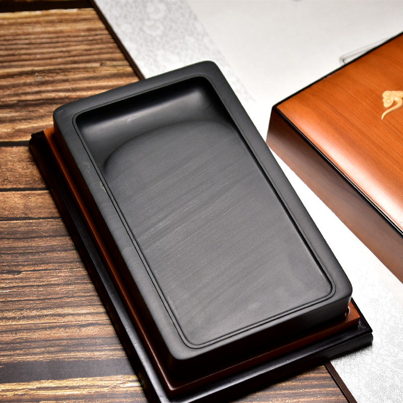 中国歙砚老坑珍藏双面雕刻长方素砚名师水玄坑算子罗纹原石籽料四大名坑之水玄坑收藏品文房龙尾砚送礼佳品