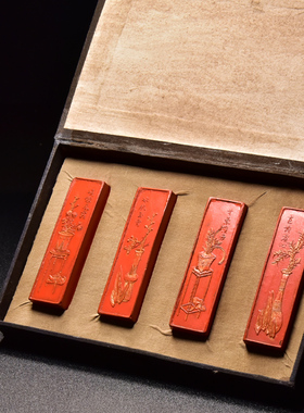 国家非物质文化遗产安徽曹素功朱砂套装彩墨条/民国千秋/采用老墨板制作仿古徽墨锭收藏礼品文房四宝套装墨