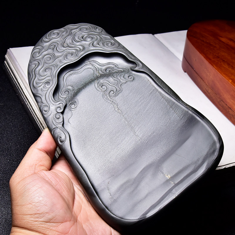 国家非遗歙砚名师张子坚雕刻作品《祥云砚》精品歙砚四大名坑眉子坑眉