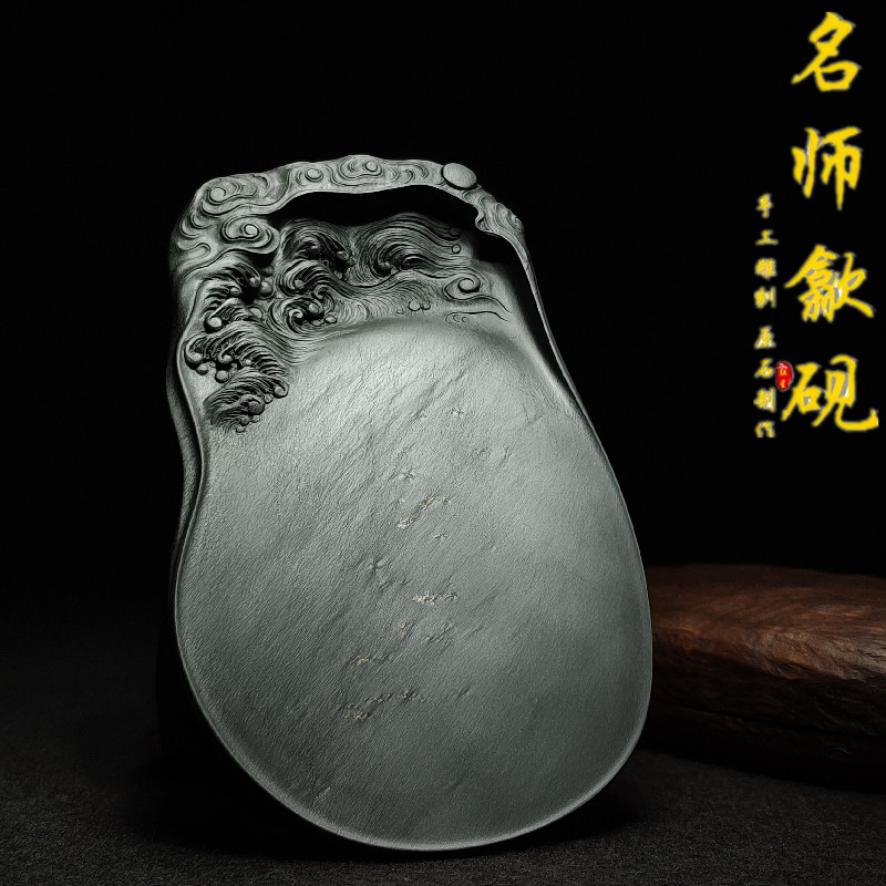 名师张子坚孤品手工老坑砚台传统歙砚/海天旭日/天然原石罗纹坑罗纹金晕四大名砚高档文房四宝收藏送礼佳品