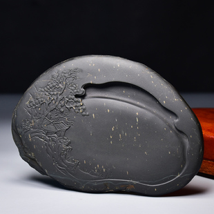 匠心非遗歙砚名师手工作品/春树暮云/精雕细琢手工文房四宝龙尾山四大名坑金星坑金星原石高档摆件收藏送礼