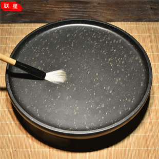 匠人砚台/仿古三足/手工作品歙砚原石 暴雨金星籽料文房砚台带盖