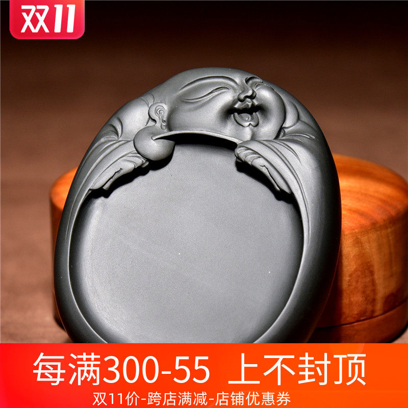 国家非遗《弥勒佛》掌中宝小楷 把玩砚台 手工原石雕刻砚台溪头坑龙潭