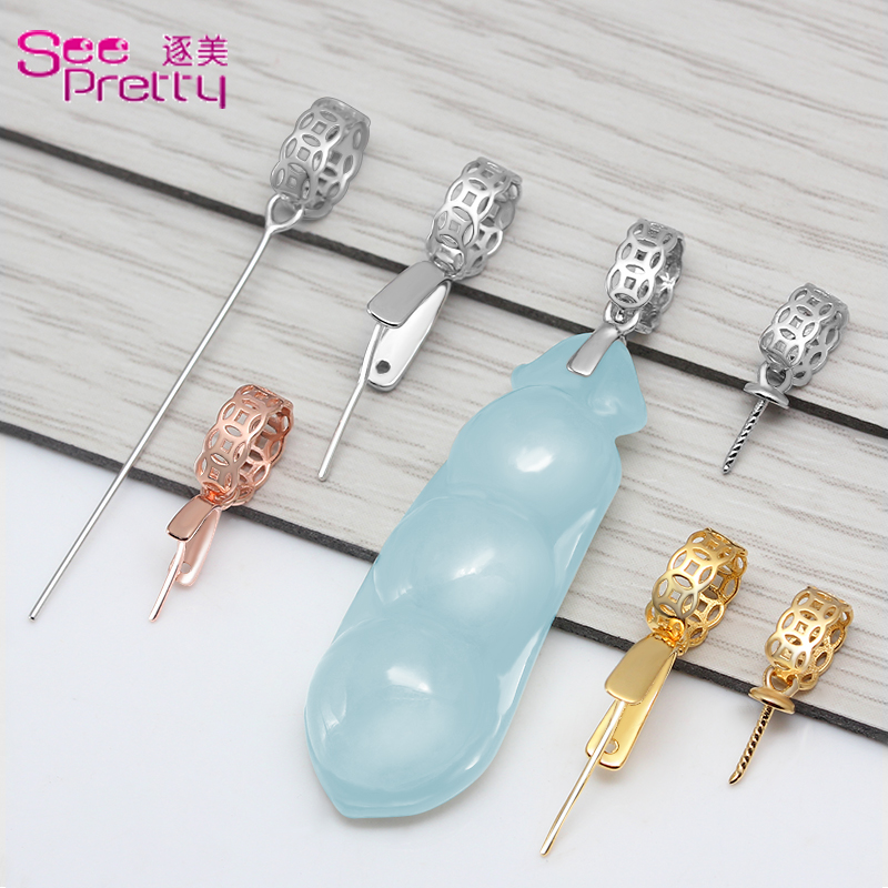 镀18K金银吊坠托玉器佛公项链扣