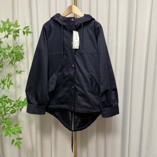 25日单秋冬女款 外套 全棉保暖可拆卸夹层宽松带帽拉链抽绳口袋长袖