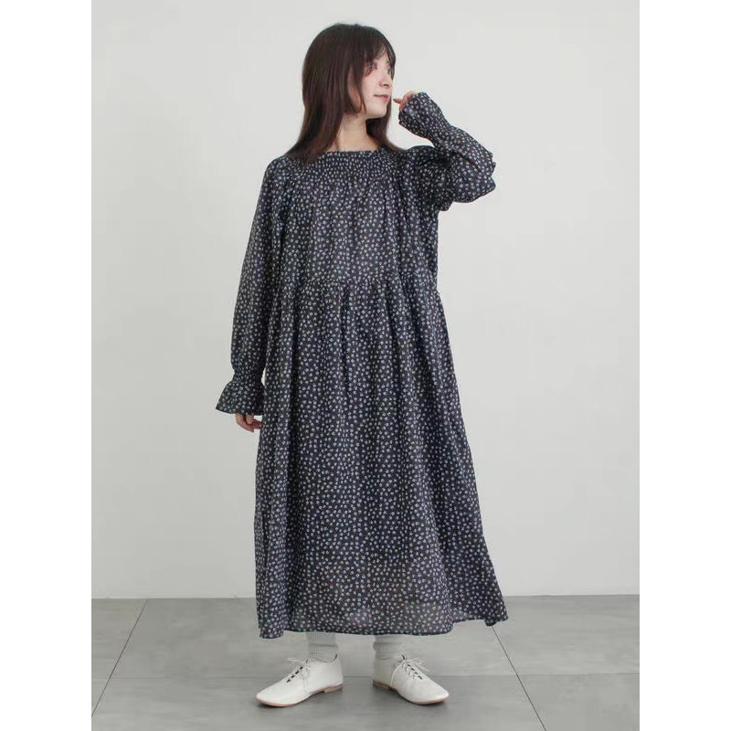 2026日单S家夏季全棉碎花口袋连衣裙司马克圆领宽松森系收腰长裙