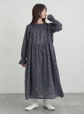 2026日单S家夏季全棉碎花口袋连衣裙司马克圆领宽松森系收腰长裙