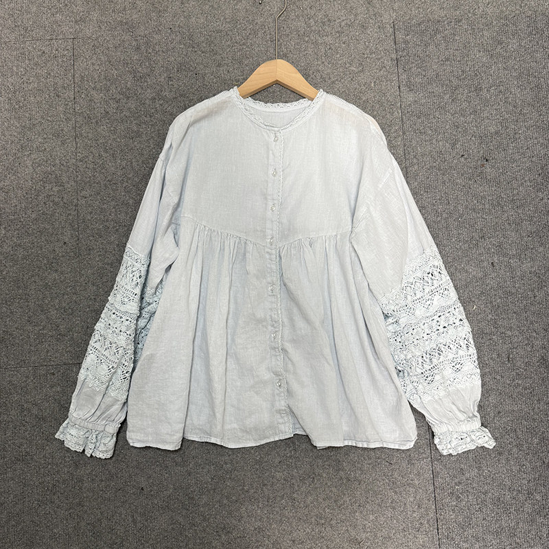 2026早春SM2新款棉麻长袖花边重工压剪衬衫S家贵牌宽松纽扣衬衣,女装/女士精品,衬衫,淘宝优惠券,粉丝福利购,淘宝优惠卷