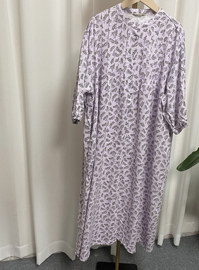 精品日单SM2仿麻碎花连衣裙森系女士宽松纽扣长裙圆领印花收腰裙