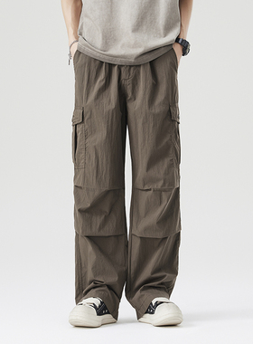 美式复古户外登山机能工装裤男女宽松薄款速干冰丝伞兵冲锋休闲裤