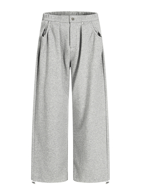 美式高级慵懒感灰色休闲运动直筒卫裤男女宽松垂感cleanfit拖地裤