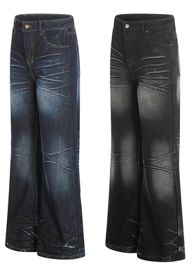 美式复古水洗猫须cleanfit显高微喇牛仔裤男休闲日常通勤阔腿裤子