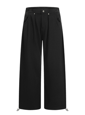 美式极简风黑色cleanfit阔腿裤男女中高腰显瘦宽松休闲直筒长裤子