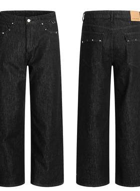 秋冬季新款高级感铆钉星星直筒牛仔裤宽松休闲慵懒感拖地百搭长裤