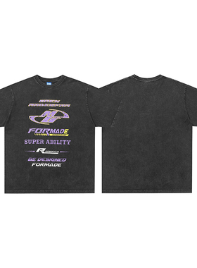 美式复古vintage赛车洗水做旧印花重磅短袖T恤男女情侣装夏季半袖