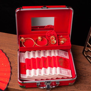 订婚三金彩礼首饰盒钱盒子高端用品大全男方现金礼盒装的箱子聘礼