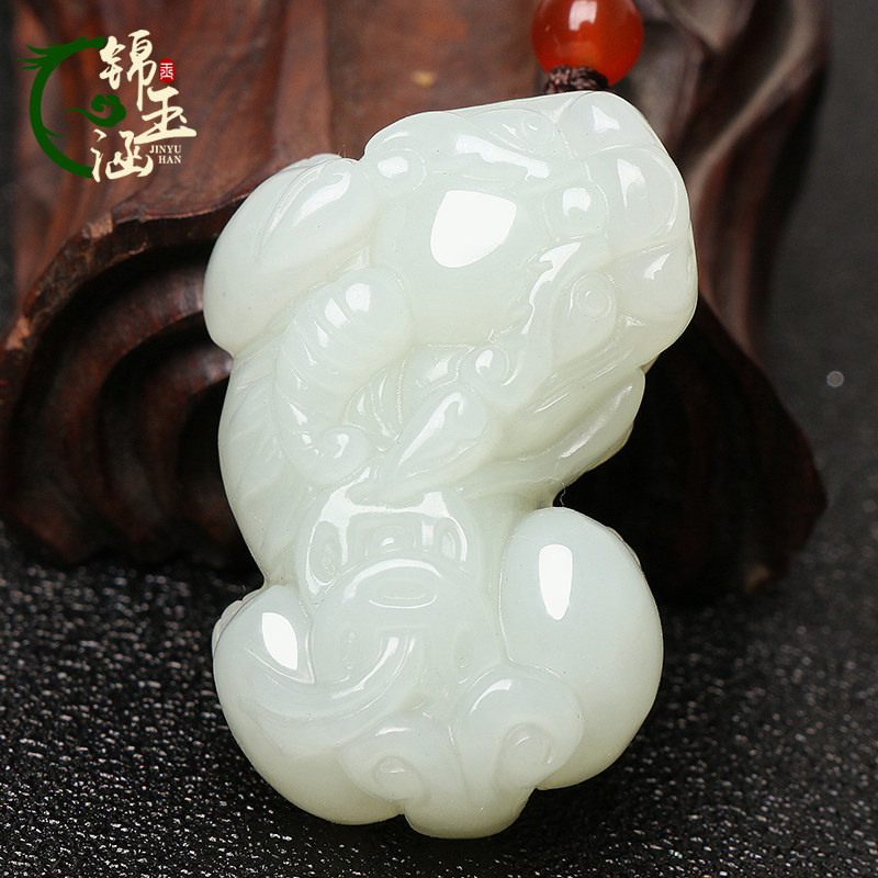 和田玉白玉貔貅吊坠男女款玉坠天然玉石玉佩玉牌挂件项链玉器