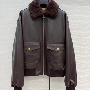 新款 西班牙小羔羊毛领可拆卸提花里衬夹棉进口小羊皮棉服皮衣女