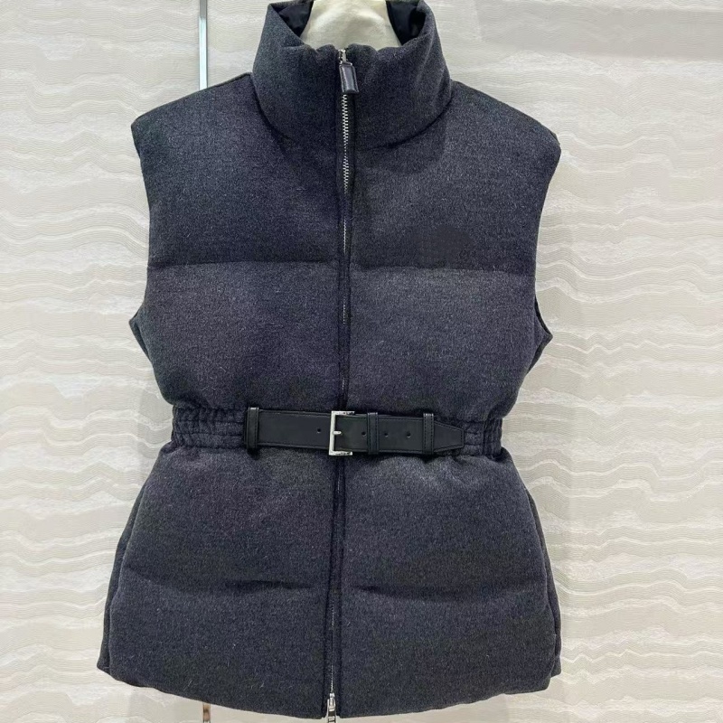 韩版新款立领皮带束腰收腰国标90白鹅绒高级灰羊毛呢羽绒服马甲女