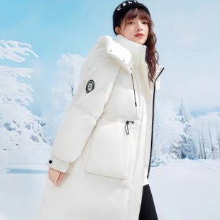 冬上新！S~L码 雪家女款冬季加长加厚过膝束腰显瘦连帽羽绒服外套