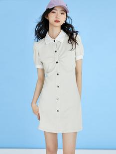 夏上新ON~Y家女装夏季收腰显瘦学院风纽扣A字裙连衣裙