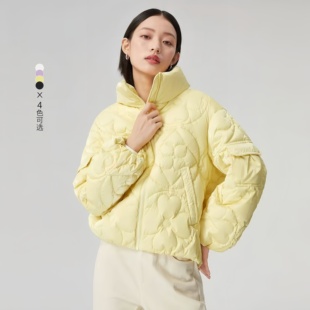 冬上新!S~L码 H兔家女款冬季韩版宽松立领短款设计感花纹羽绒服