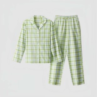 断码清！焦家女士睡衣春秋纯棉磨毛宽松休闲格纹家居服套装