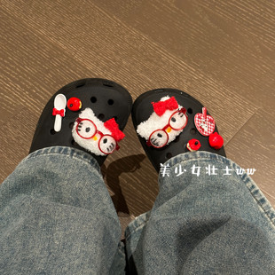 美少女壮士原创书呆子眼镜kitty洞洞鞋鞋扣组合苹果配饰可拆卸