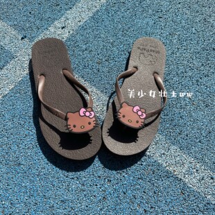 美少女壮士原创 黑皮hellokitty拖鞋人字拖外穿海边软底凉鞋女