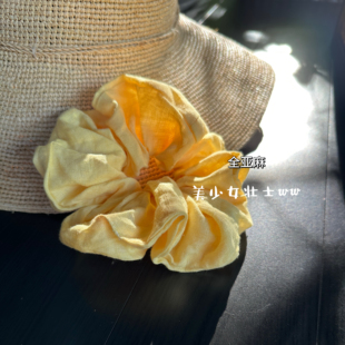 美少女壮士原创 100亚麻 I 奶黄 纯色舒适大肠发圈百搭头绳肠圈