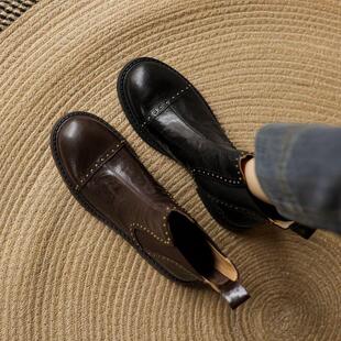 SIX MADDEN2024冬季女靴英伦粗跟休闲瘦瘦靴烟筒靴女短靴 SMC382