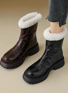 SIX MADDEN2024冬季女靴粗跟烟筒靴靴厚底雪地靴中筒女短靴SMC384