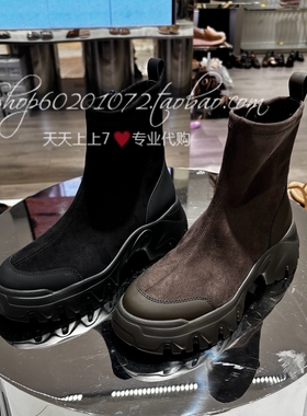 Staccato/思加图2025秋冬季女靴厚底瘦瘦靴弹力靴圆头女短靴EIX03