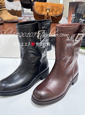思加图冬季黑胶机车女靴