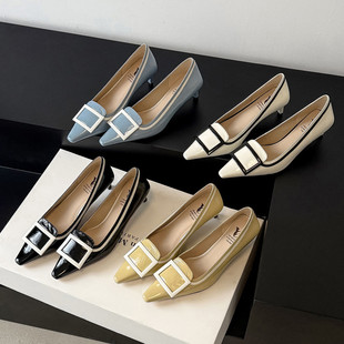 SIX MADDEN2026春季女鞋RV尖头方扣小猫跟拼色单鞋高跟鞋女SMD407