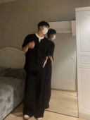 小众设计感撞色宽松半袖 高级感双层领假两件短袖 t恤男夏季 上衣潮