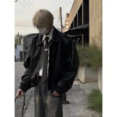 cleanfit黑色皮衣外套男秋冬痞帅高级感潮牌短款 pu皮垫肩夹克上衣