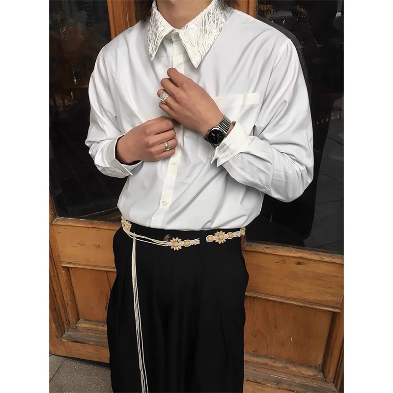 白色刺绣花领衬衫男款秋季高级感