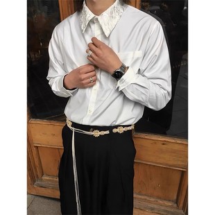 白色刺绣花领衬衫男款秋季高级感痞帅设计感衬衣美式cleanfit外套