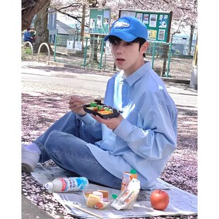 宽松cleanfit衬衣外套 男高级感韩版 阳光干净少年感奶蓝色长袖 衬衫