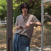 高级感亨利领短袖 体恤 潮牌宽松休闲通勤慵懒风半袖 T恤男夏季 韩版