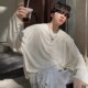 高级感纯色肌理感圆领长袖 T恤男早秋复古潮牌慵懒风宽松打底上衣